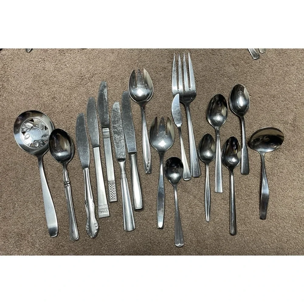 17 Bundle Lot Misc Silverware Various Spoons Fork Knives Stainless Steel Leonard